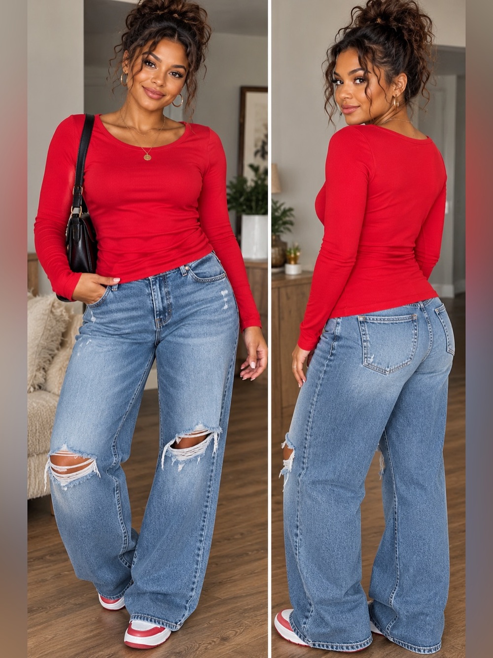 NWT - A New Day Women’s Long-Sleeve Scoop Neck Top - Red XXL